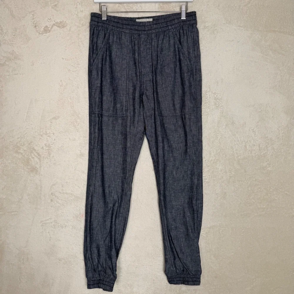 Sun + Stone Mens Navy Blue Linen Cotton Blend Jogger Pants Small Breathable